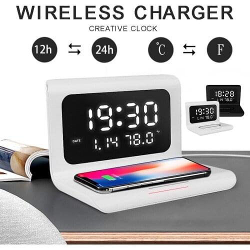 Time Date Display Alarm Clock Wireless Charger 3-in-1 Phone Fast Charging Temperature Mirror Wireless Charging Board For Phone