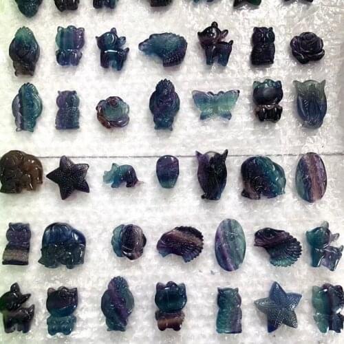 Fluorite Carved Animal Natural Stones Quartz Gems Crystals Healing Gemstones Reiki Home Decorations