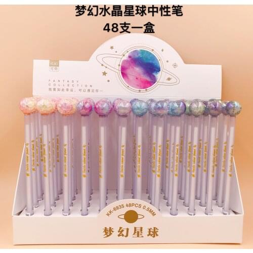 48pcs Creative Stationery Student Pen Colorful Planet Gel Pen Full Needle Black Ink Pen School Supplies Office Supplies 0.5mm