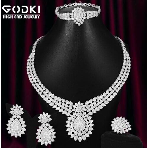 GODKI Stock Deal Sale 4PCS Silver Color Nigerian Jewelry Set For Women Wedding Zircon Indian African Bridal Jewelry Set 2020