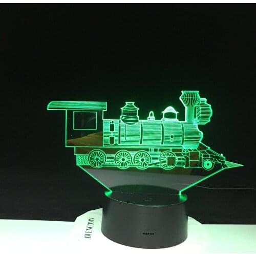 Locomotive Ancient Train 3D Visual Illusion Lamp Transparent Acrylic Night Light Led Color Changing Touch Desk Bulbing Lambas