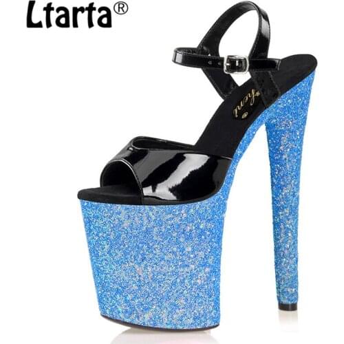 Ltarta 20CM Sexy Sequined Glitter Pole Dance High Heels Transparent Fish Mouth Model Catwalk Nightclub Sandals Women LYP