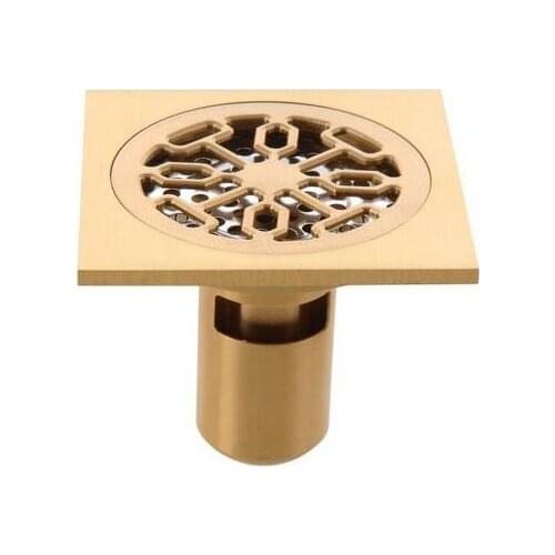 Copper U Type Deep Water Floor Drains Self Suction Filter Carving Style Brass Color Floor Drains Strainers Covers Wholesale