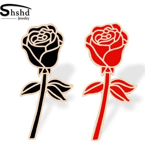 Fashion Black Red Rose Brooches Flower Enamel Pins Women Luxury Swester Corsage Lapel Pin Jackets Collar Badge Best Friend Gift