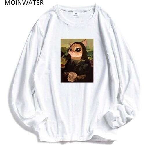 MOINWATER Women New 2021 Long Sleeve T shirts Abstract Print Lady Cotton Soft White Tees Female Black Spring Autumn Tops MLT2106