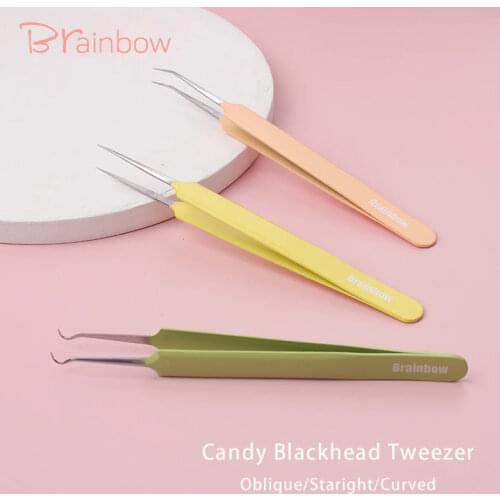 Brainbow Blackhead Tweezers Blackhead&Blemish Removers Curved Staright Oblique Tip Comedone Acne Extractor Face Skin Care Tools