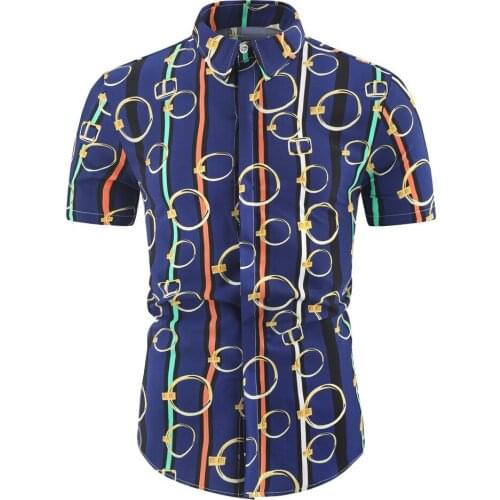 Mens Ethnic Short Sleeve Casual Printing Hawaiian Shirt Blouse Couple loose Shirts