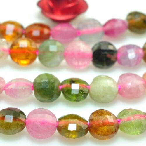 Natural Watermelon Tourmaline Faceted Coin Loose Beads Wholesale Gemstone Semi Precious Stones Bracelet Necklace Jewelry Making