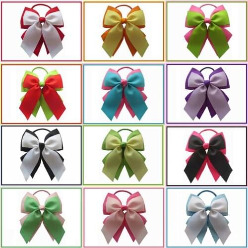 14pcs BLESSING Happy Girl Hair Accessories 4.5" Double Cheer Leader Bow Elastic.Hand Customize Free Shipping