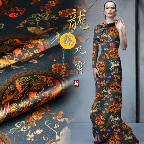 PRINTED SILK STRETCH SATIN 118cm width 19momme 100% Silk Fabric Vintage Dragon Printing Pattern