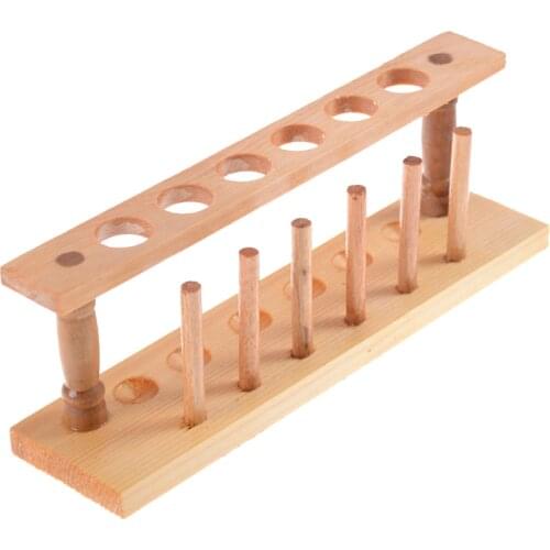 6 Holes and 6 Pins Laboratory Test tube Stand Shelf Wooden Test Tube Rack Holder Support Burette Stand Lab School Supply