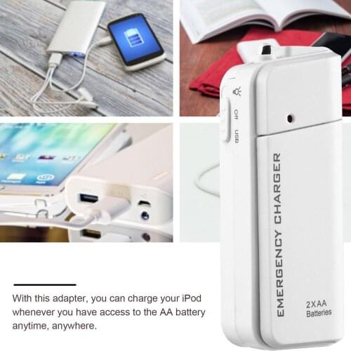 Universal Portable USB Emergency 2 AA Battery Extender Charger Power Bank Supply Box For iPhone Mobile Phone MP3 MP4 White