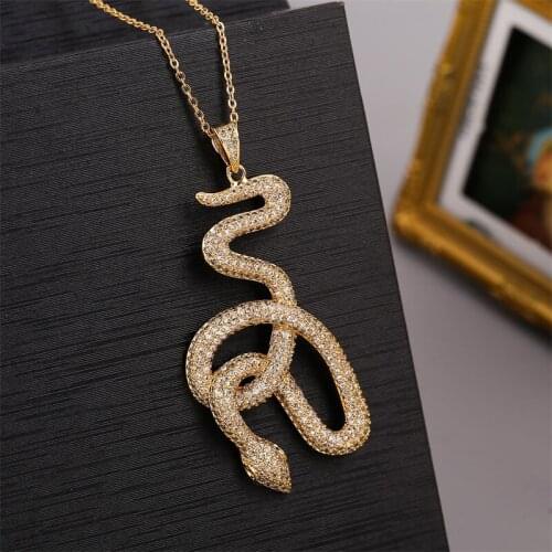 Punk Style Fashion AAA Zircon Copper Metal Snake Necklaces & Pendants For Women Gold Color Stainless Steel Chain Necklace Gift