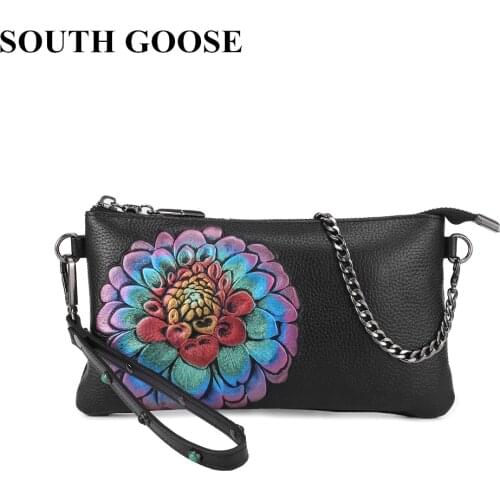 SOUTH GOOSE 100% Genuine Leather Women Messenger Bag Luxury Female Shoulder Bag Envelope Clutch Bag Crossbody Bag Purse For Lady
