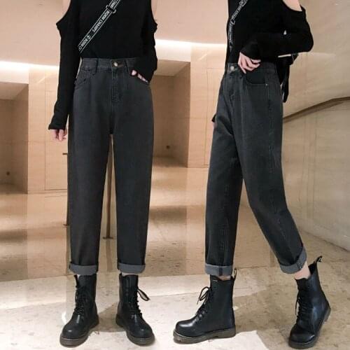 Black Female Jeans Fashion Spring and Autumn All-match Loose Nine Pants Plus size 4 pockets Casual Womens Denim Trousers 5XL