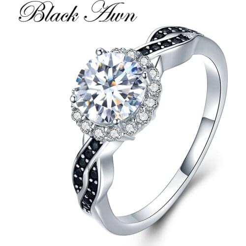 Black Awn Rings For Women Fine Jewelry Genuine 925 Sterling Silver Row Black Stone Engagement Rings for Women Bague Femme C036