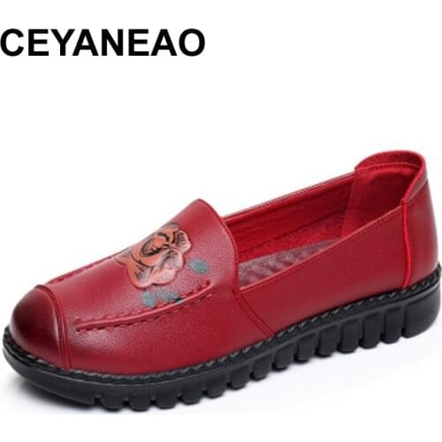 CEYANEAO 2018 Genuine Leather Women Flats Shoes Mother Slip on casual Comfortable Autumn Shoes Female Work shoesE872