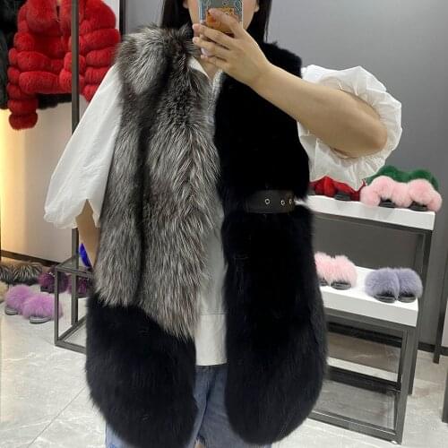 2021 Real Fur Vest Women Fashion Luxury Silver Fox Fur Waistcoat Vest Causal Sleeveless Winter Clothes Women