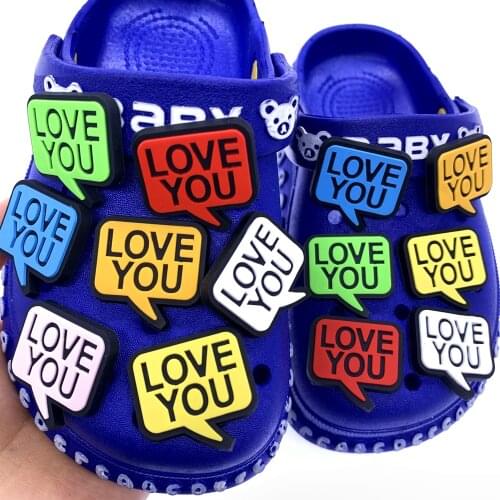 10PCS/Set Mix Cartoon Shoes Charms Soft PVC For Kids Party Gifts LOVE YOU Croc JIBZ Decoration Wristband Accessories Buckles