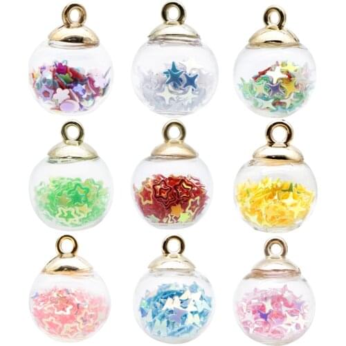 10pcs Transparent Glass Ball Charms Sparkling Sequins Polymer Clay Quicksand Shaker Necklace Pendant For Jewelry Accessories