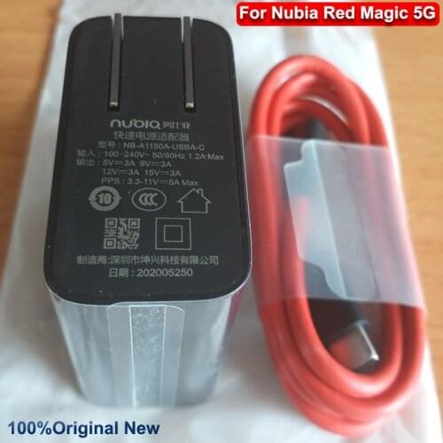 2 IN1 Original For Nubia Red Magic 5G USB Dual Type-C 55w PD Fast Charger Wall Charger Adapter 5A Cable USB-C redmagic 5G NX659J