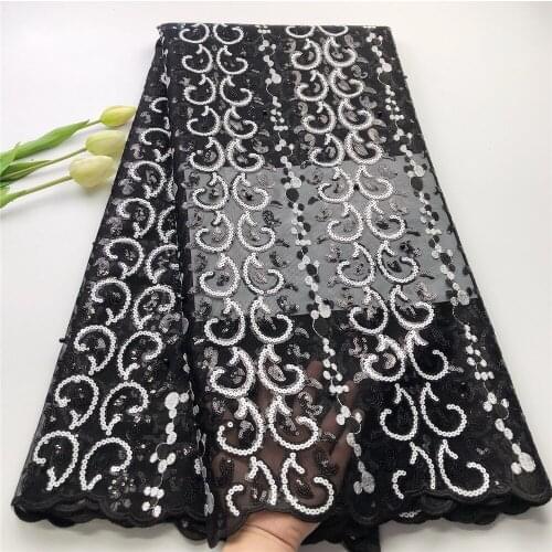 2021 Latest African French Tulle Lace High Quality Party Luxury Sequins Embroidery Nigerian Lace Fabric 5 Yards JHS58