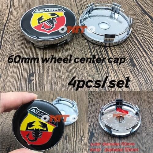 4x Chrome Base Abarth Decal Label Wheel Center Cap 60mm 2.36" Decoration Rim Wheel Cap For FIAT 124 125 125 500 695 OT2000 Coupe