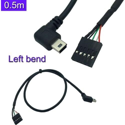 50CM usb mini 5P Male 90 Left angle to 1x 5Pin Female 2.54 USB header PCB motherboard cable