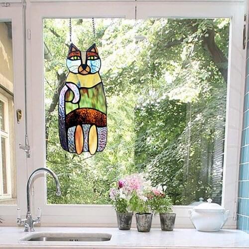 Acrylic Crazy Cat Stained Suncatcher Colorful Hangings Ornaments Window Panel Pendant for Home Decoration Accessories