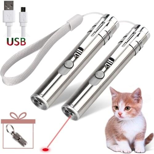 White LED Light Children Game Cat Toy Laser Funny Cat Stick New Cool 2 In 1 Red Laser Pointer Pen