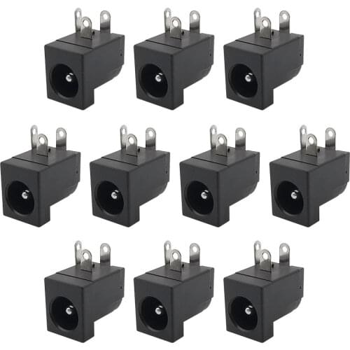 100pcs DC005 5.5x2.1mm Barrel-Type PCB Holder DC Power Supply Jack Socket Female Mount Connector DC-005 2.1mm X 5.5mm Black