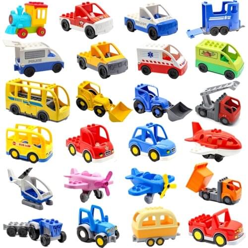 Big Building Blocks Airplane Helicopter Bus Aircraft Vehicle Car Traffic Model Compatible Duplo Accessories Bricks Toys For Kids