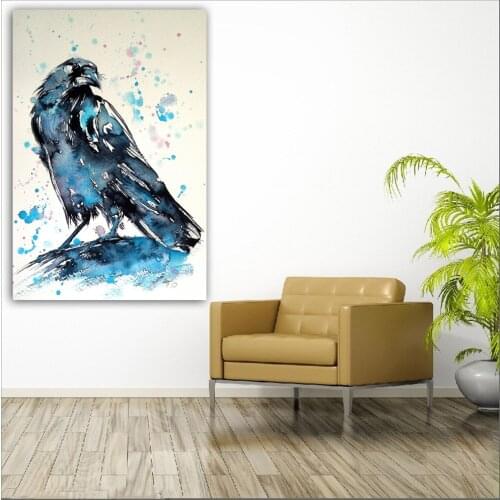 Large size Printing Alone Crow impression blue Wall Art Picture Home Decor Living Room Modern Canvas Print No Frame Paintings