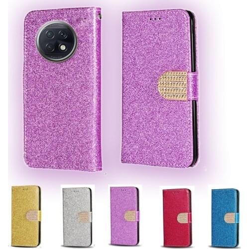 Luxury Glitter Diamond Flip Leather Wallet Phone Case For Xiaomi Redmi Note 9T Phone stand function cover with card slot