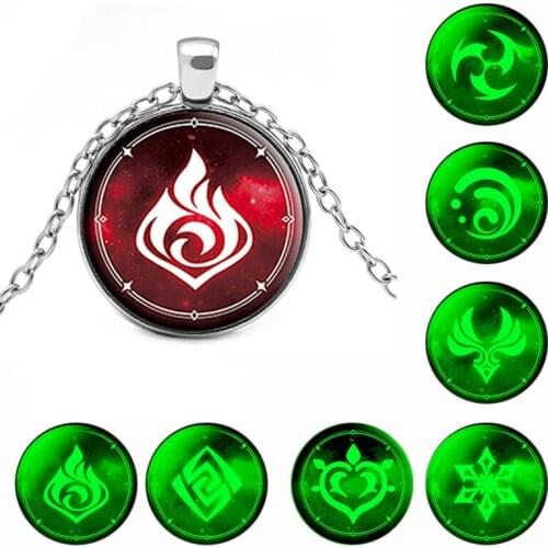 Genshin Impact Glow In The Dark Necklace Eye of God Ice Fire Wind Water Grass Thunder Element Glass Pendant Luminous Necklaces