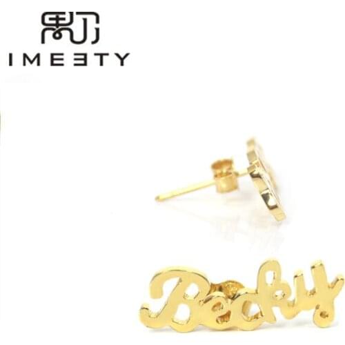 IMEETY name earrings jewelry cursive name pendant earrings stud earring personalized nameplate earring unique gift