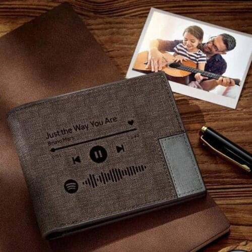 Custom Scannable Spotify Code Wallet Engraved Music Song Wallet Unique Design Gifts For Musicians PU leather Double Fold Purse