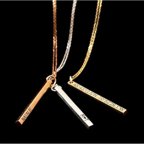 Custom 3D Necklaces,Personalized Layered Bar Coordinates Necklace,4 Sided Engraved Dainty Nameplates,Chain Love Gift For Mom