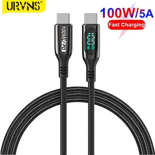 URVNS 5A 100W Type C Cable For Huawei Samsung Xiaomi LED Display USB C Cable Type-C To Type-C Fast Charger For MacBook Phone