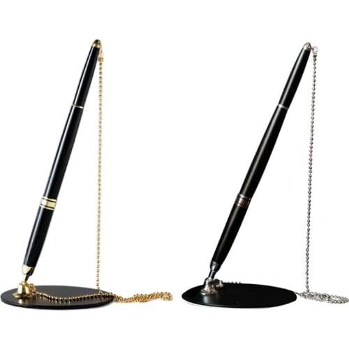 Classic Metal Ballpoint Pen Secure Chain Attached Base Stand Desk Office Counter Signature Pens Stationery Gift