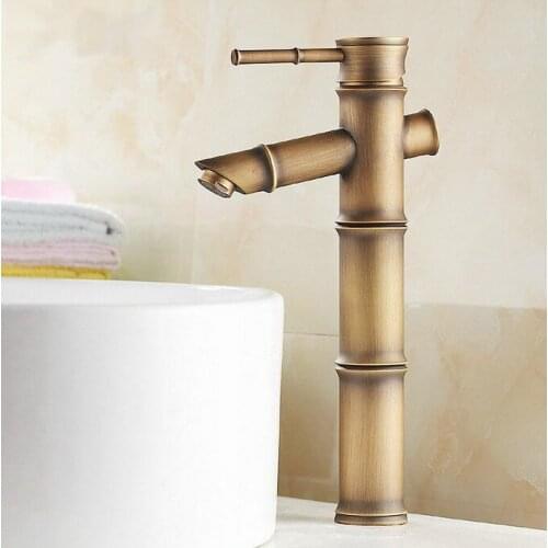 Classic Single Lever Handle Brass Bamboo Shape Bathroom Faucet Vessel Sink Basin Mixer Taps anf108