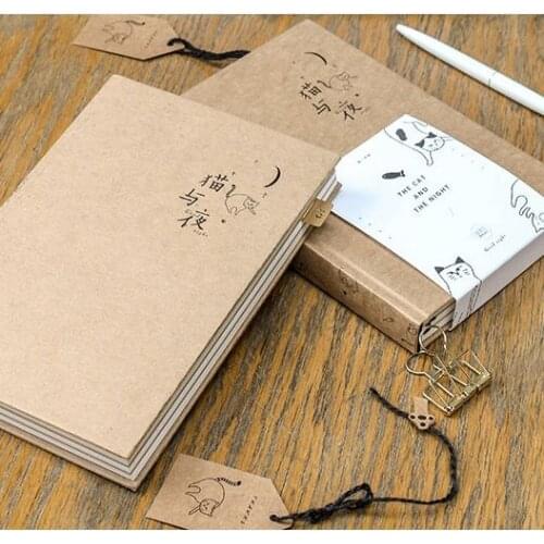 Weiben Cat and Night Retro Hand Book Hardcover Student Diary Book Simple Literary Notebook Notepad
