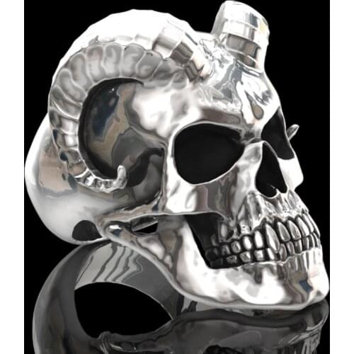 Hip-Hop Mens Stainless Steel Rings Evil Rams Horn Skull Ring Gothic Punk Rock Biker Jewelry Accessories