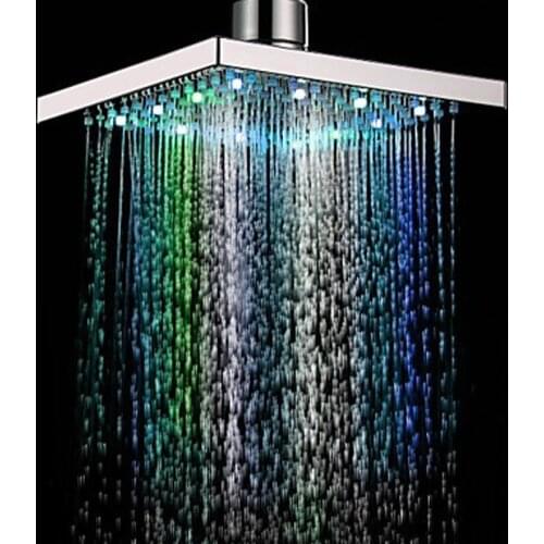 Colorful LED Lights Cself-hanging Top Spray Shower Head Set Square Water Saving Luxury Bathroom Shower Set Rain Shower System