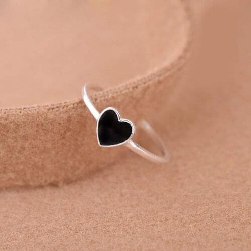 Fashion Black Square Heart Rings For Women Girls Bijoux Engagement Statement Geometric Ring