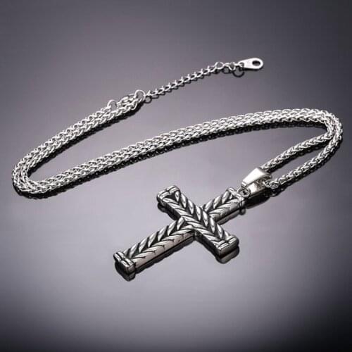2019 New Fashion Cross Necklace Men Vintage Double-sided Striped Cross Pendant With Chain Hiphop Rock Necklace Jewelry Gifts
