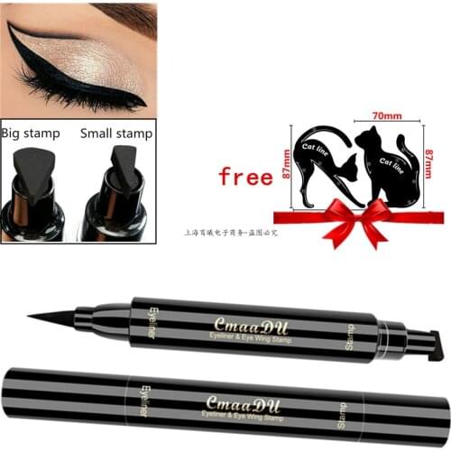 New Double-ended Liquid Eyeliner Big Small Eyeliner Stamp Waterproof Long Lasting Black Eye Liner Pencil for Free Eyeliner Card