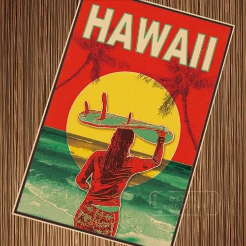 Holiday in Hawaii America Art Travel Poster Vintage Retro Poster Canvas Painting DIY Wall Paper Posters Home Gift Decoration