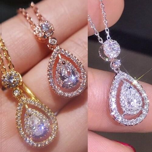 Water Drop Pendants Necklace New Pear Shaped Design Top Quality Cubic Zircon Necklaces Women Fashion Crystal Jewelry
