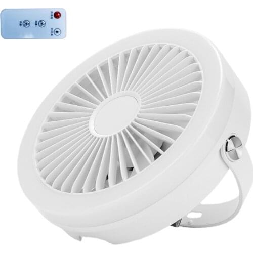 4000mAh USB Rechargeable Remote Control 3 Gears Hanging Ceiling Fan with LED Light Lamp for Camping Outdoor Tent Bed